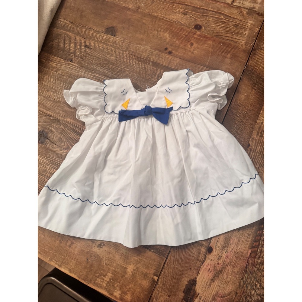 Vintage Baby Togs White Sailor Dress Blue Scalloped Duckling 18 Months Nautical